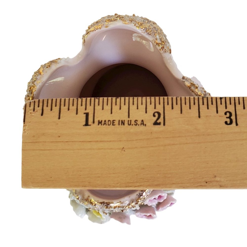 Vintage Lefton L'amour Applied Flowers Pink Vase Porcelain Gold Stippled Edges - Picture 4 of 8